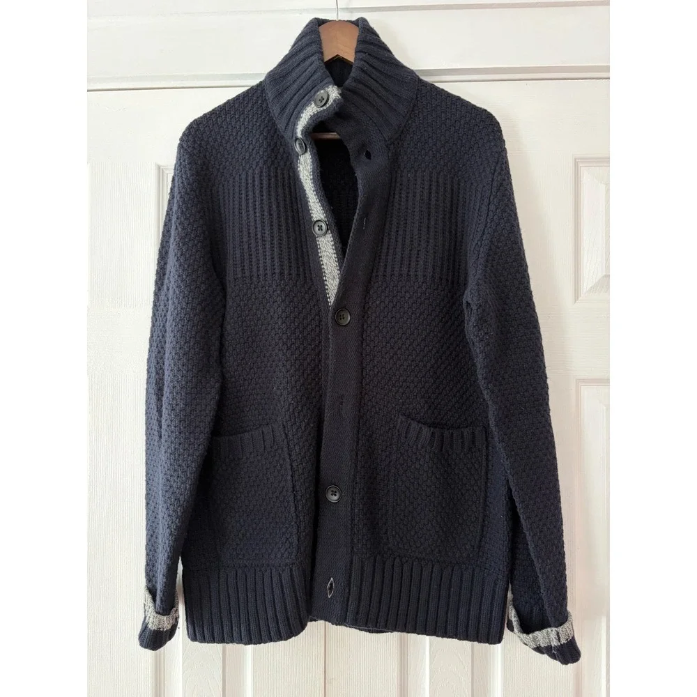 Banana Republic Mens Navy Blue Lambswool Blend Button Cardigan Sweater‎ Large